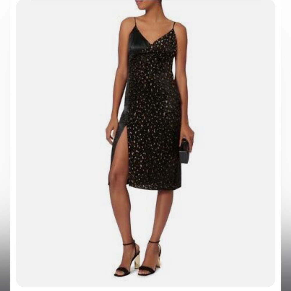 NWT Intermix animal print satin velvet slip dress, size 0